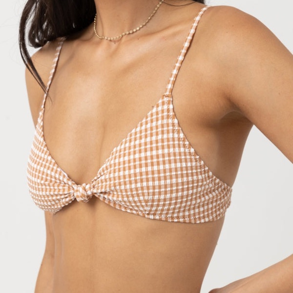 Rhythm Brown and White Gingham Bikini Top
